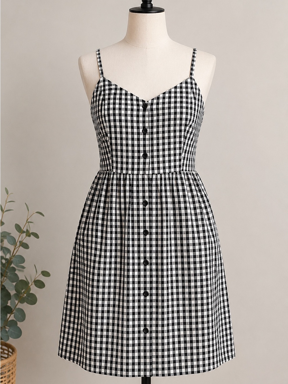 Reitmans M Black White Gingham Button Front Sundress Cottagecore